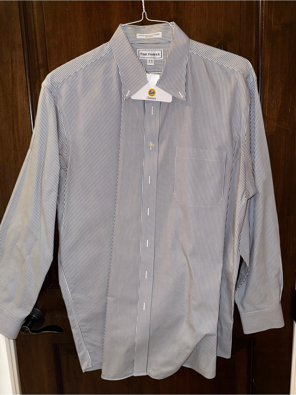 Paul Fredrick Men's Non-Iron Blue Stripe Dress Shirt